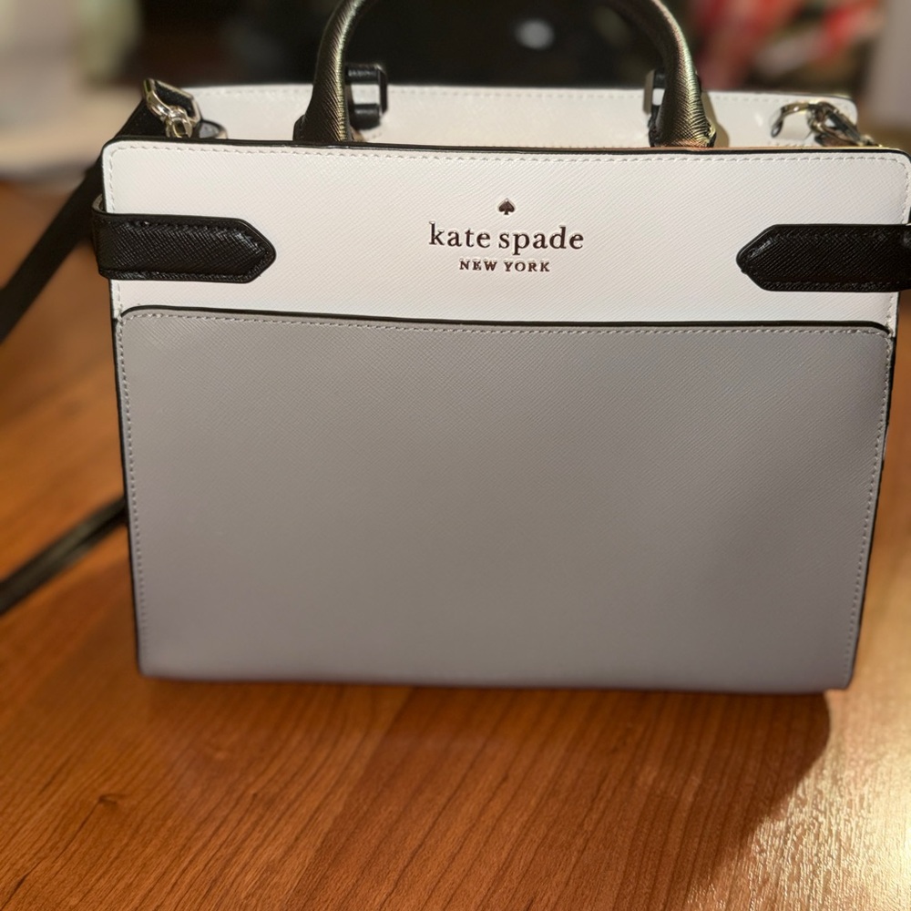 Kate Spade New York Two-Tone Leather Satchel in White and Gray